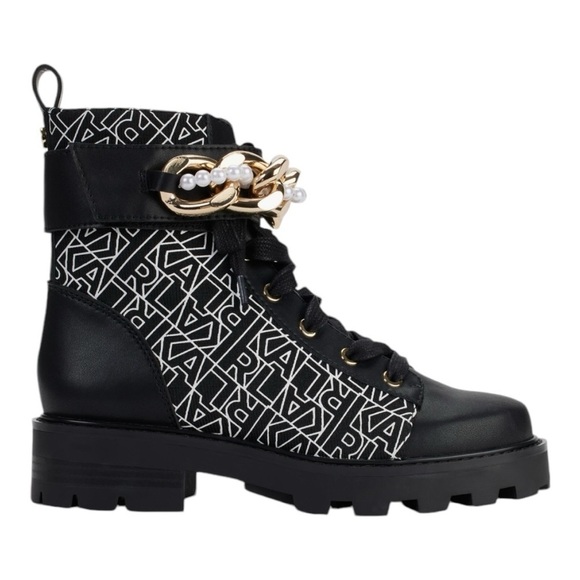 Karl Lagerfeld Women's Black Maxi Chain Lug Sole Combat Boots Size 5M - Picture 3 of 12